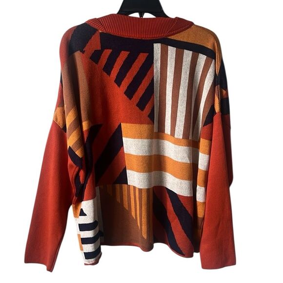 NWT SKFK Karle Organic Cotton Orange Blue Gold Print Knit Sweater Size 12 - Picture 5 of 12